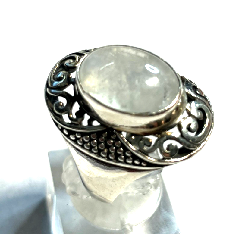 Stattlicher 925 Silber Ring Mondstein Cabochon Ø 18,5 mm RG 58 solide Qualität4
