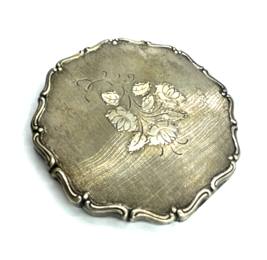 Antik 835 Silber Puderdose Puder Behälter Blumenbukett Dekor gepflegt7