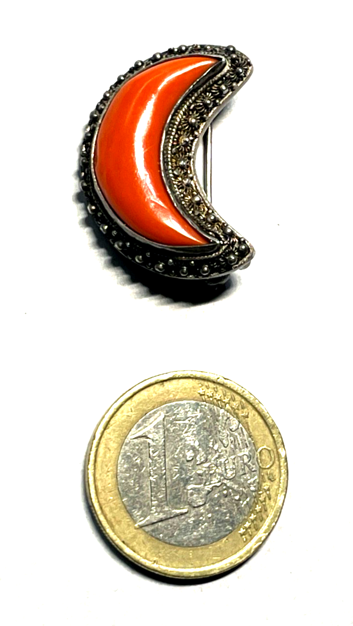 Antik edle Sterling Filigransilber Brosche Anstecknadel + Koralle Handarbeit3