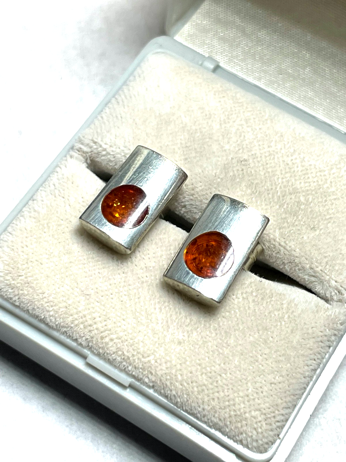Massive 925 Silber Design Ohrstecker modern mit Bernstein sehr gepflegt Juwelier0