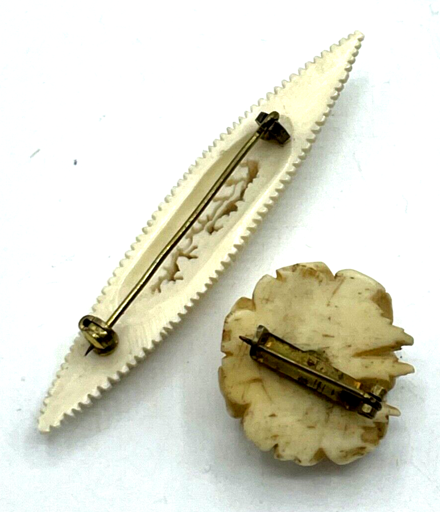 2 x antik Brosche Bein Anstecknadel handgeschnitzt no Ivory!!! Rose Stabbrosche4