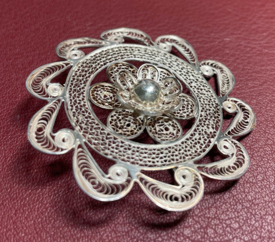 Gr. antik 800 Silber Brosche Anstecknadel Filigransilber Handarbeit Tracht Ø55mm2