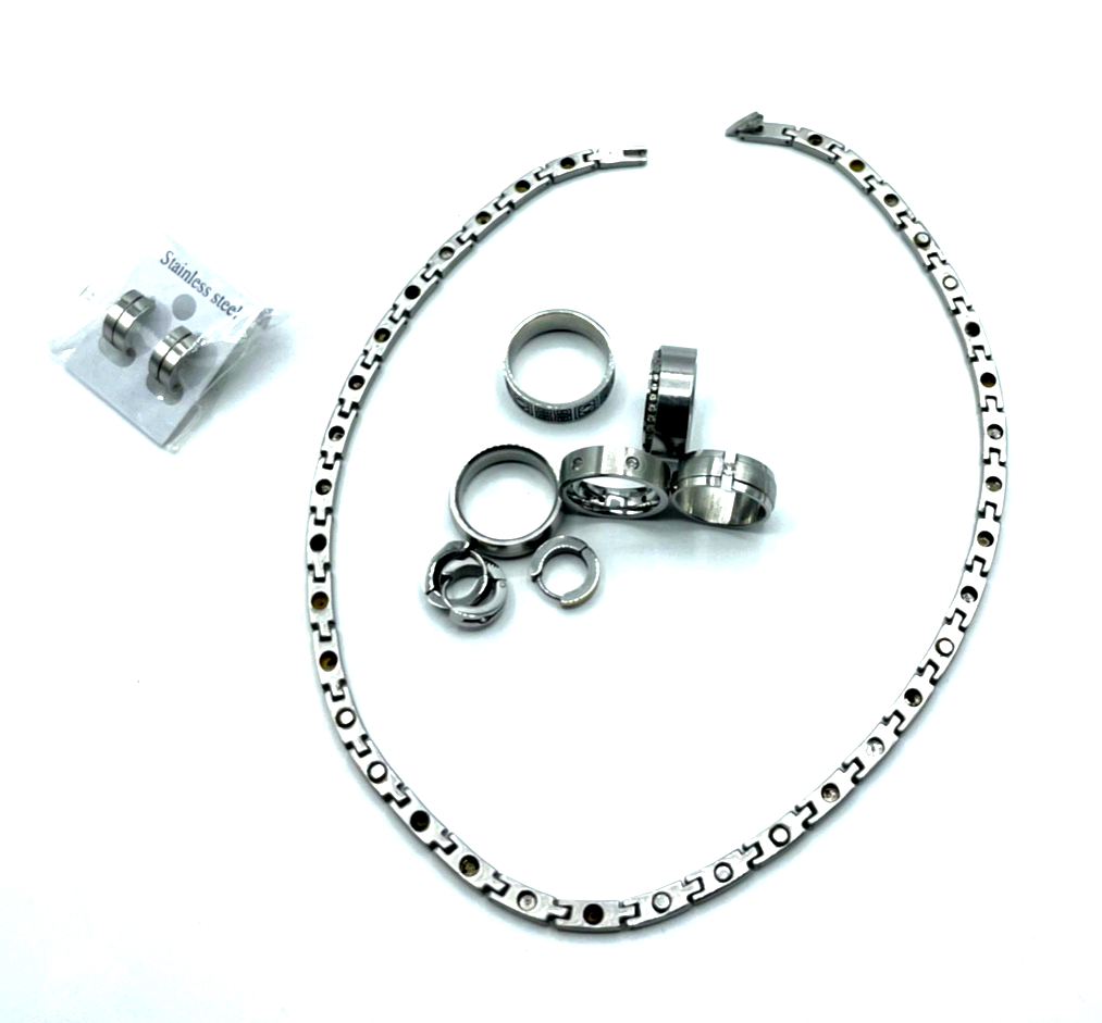 Konvolut 11 Teile Edelstahl Schmuck unisex tragbar Kette Creolen Ringe5