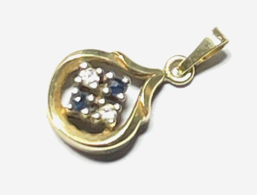 Graziler 585 Gold 14 K Gelbgold Anhänger 2 Saphire 2 Diamanten Klassiker L 19 mm6