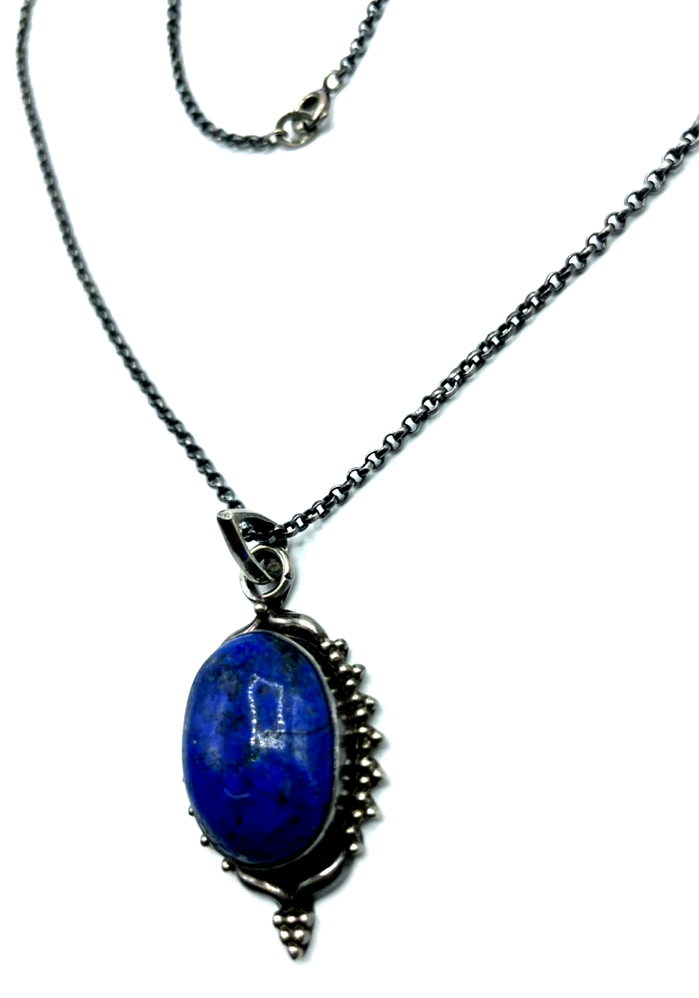 Vintage 835 Silber Anhänger Lapislazuli Cabochon Amulett an Silber Erbskette5