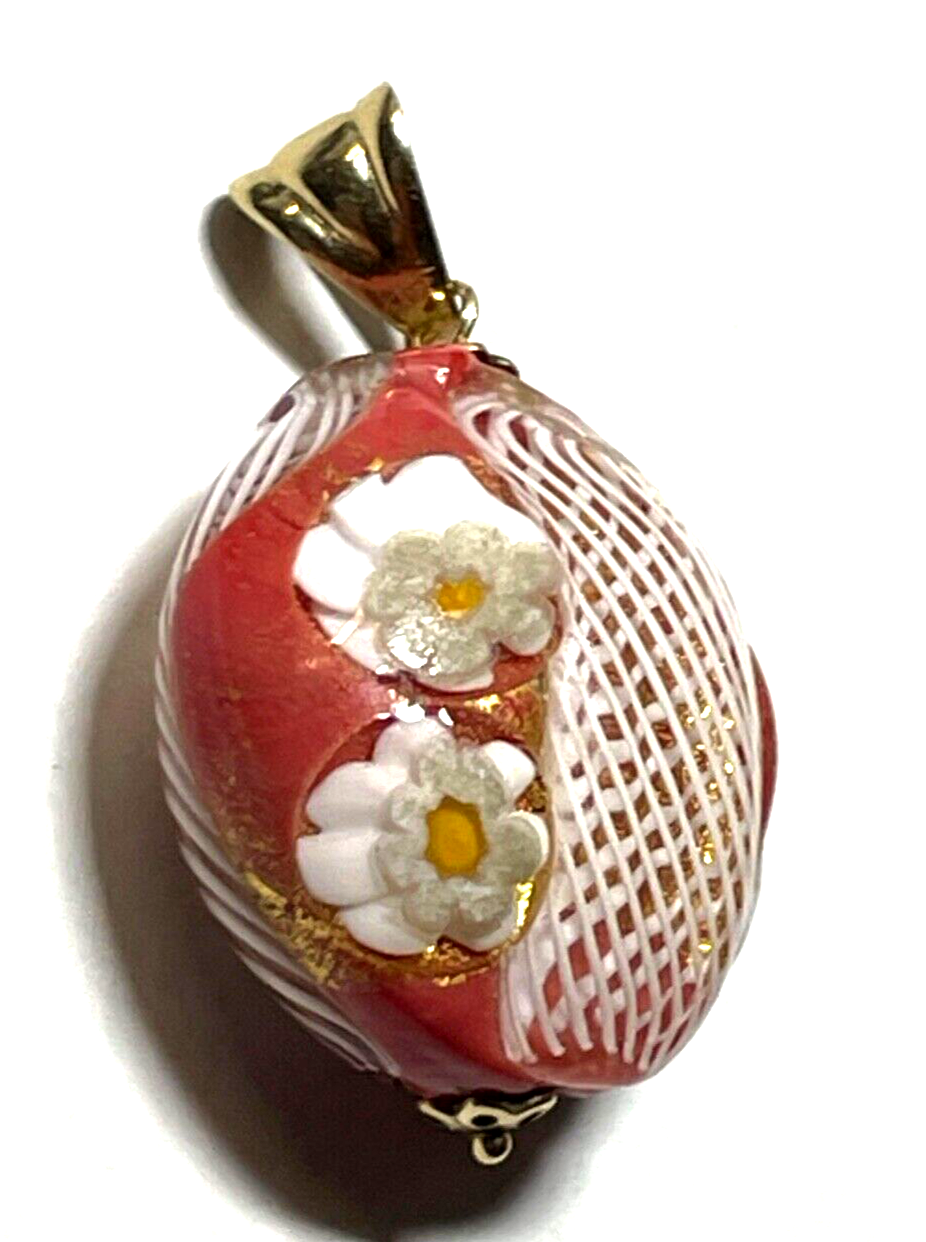 Edler 375 Gold 9 K Murano Glas Anhänger Juwelier Handarbeit floral Amulett gepfl1