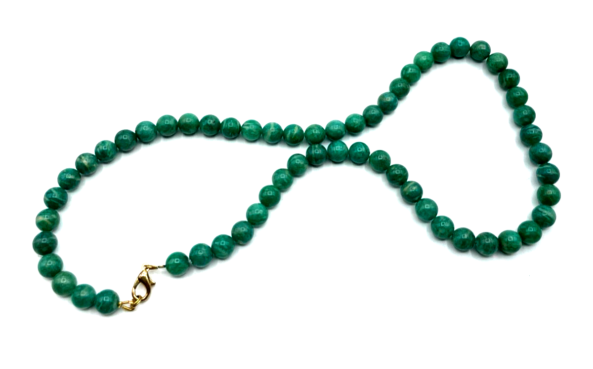 Vintage 51 cm lange Amazonit Kugelkette fortlaufend Ø 8 mm goldfarb. Karabiner5