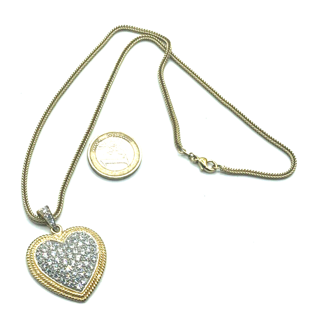 925 Silber Fuchsschwanz Kette  prächtiger Herz Anhänger Zirkonia vergoldet neuw.3