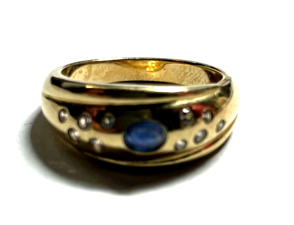 585 Gold 14 K Ring mit Saphir Cabochon + 10 Brillanten RG 52 Ø16,6 mm sehr gepfl8