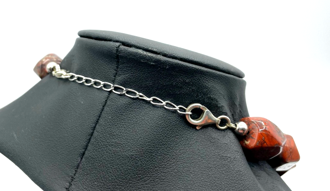 Roter Jaspis Cluster Kette Brekzien Jaspis Collier 925 Silber Karabiner L 50 cm2