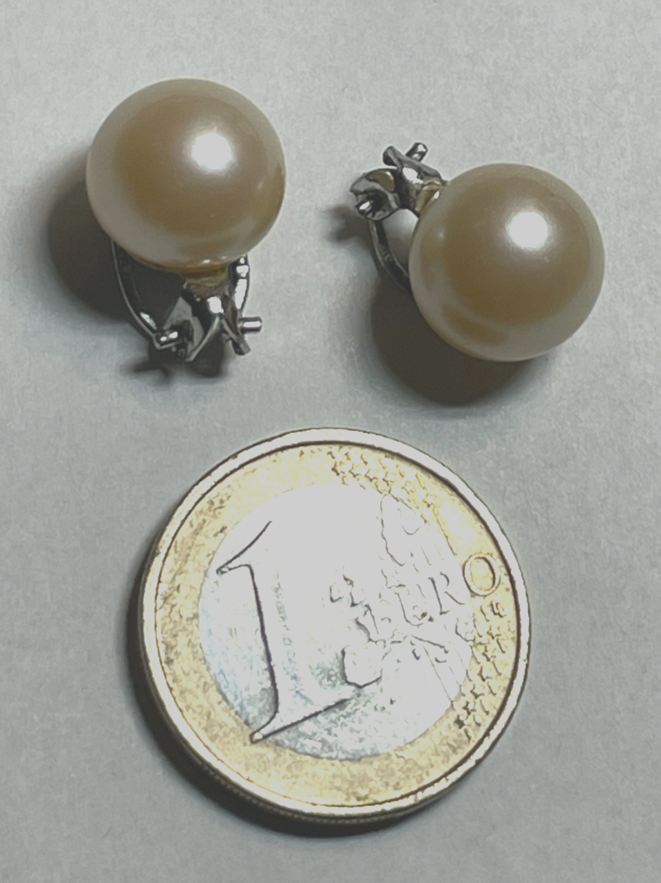Paar vintage 835 Silber Ohrclips Clips Faux Perlen Ø 12 mm Farbe beige gepflegt4