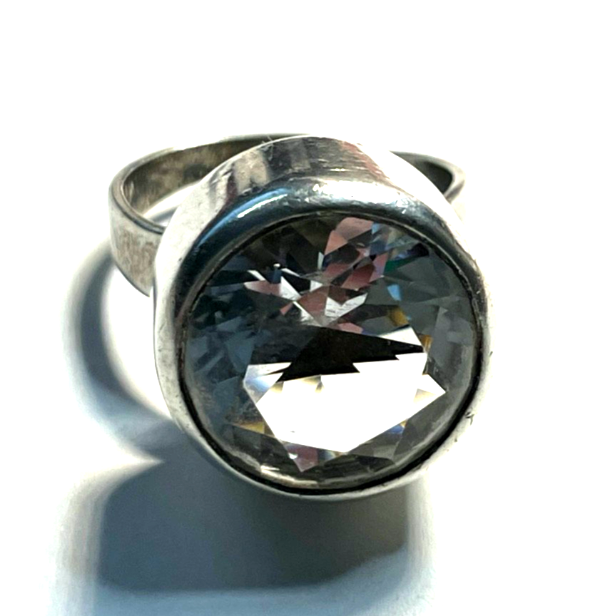 Modernist BeH Bengt Hallberg Schweden 925 Silber Ring Bergkristall offene Schien3
