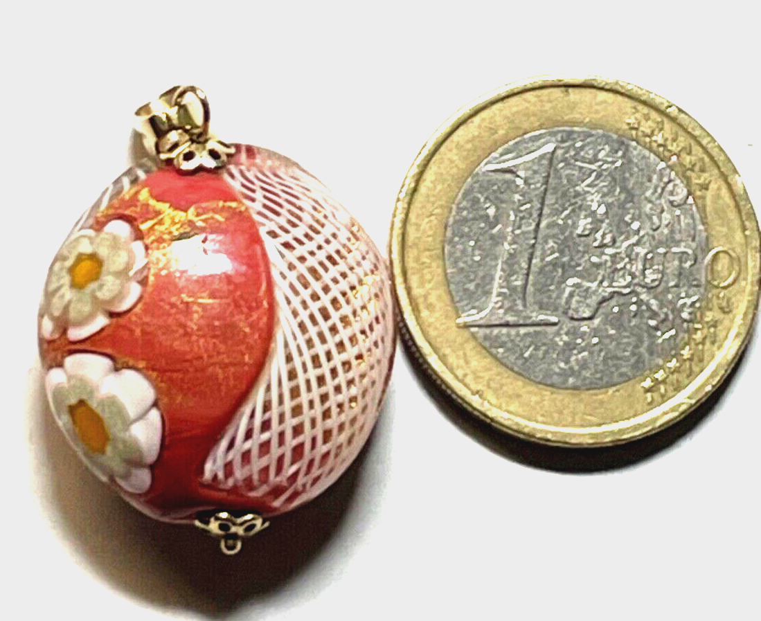 Edler 375 Gold 9 K Murano Glas Anhänger Juwelier Handarbeit floral Amulett gepfl3