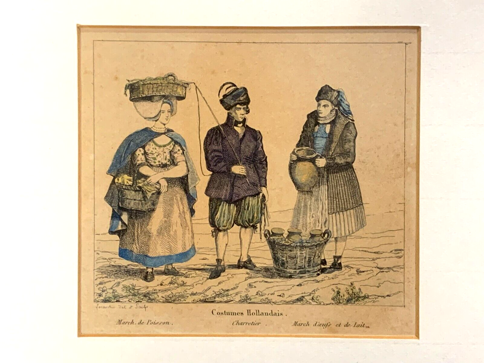 Alexandre Lacauchie - Kupferstich koloriert - historische Trachten Holland 18301