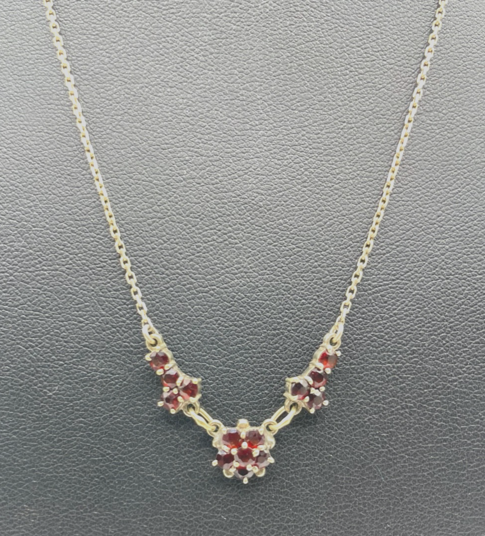 Antik attraktives 835 Silber vergoldetes Granat Collier Halskette L 44 cm1