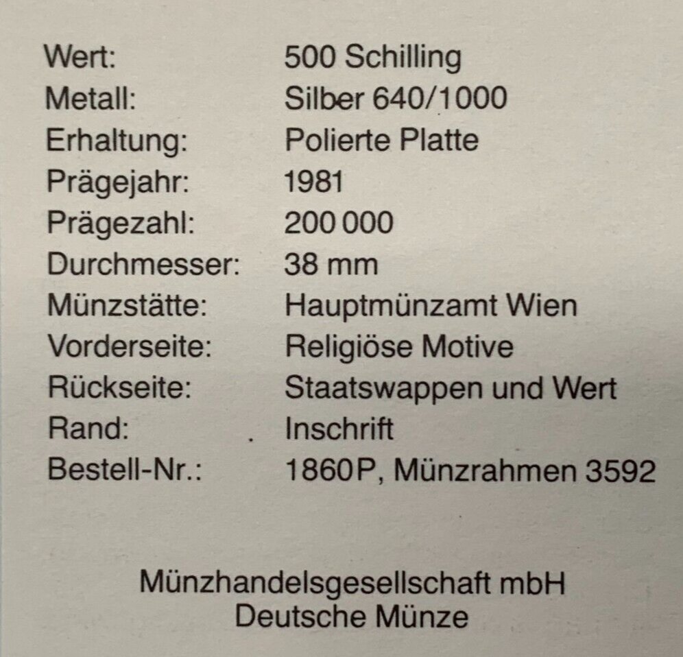 500 Schilling Österreich - Silber Münze - 200 Jahre Evangelische Kirche - PP2