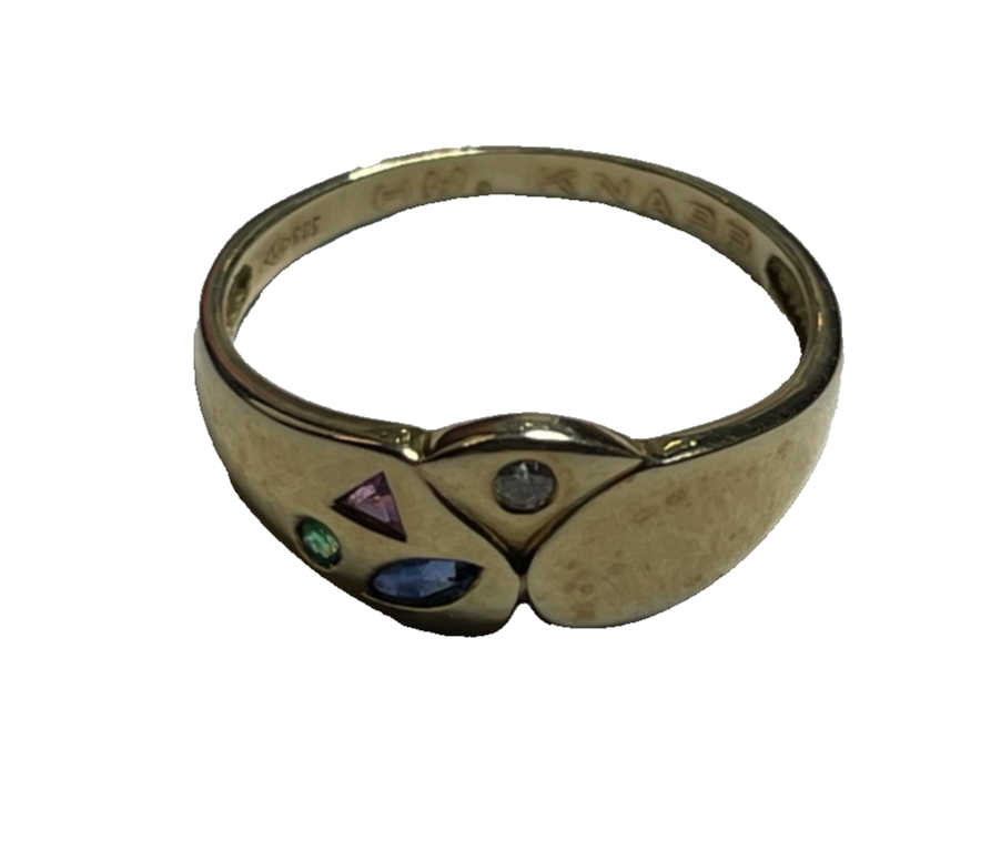 585 Gold 14 K Ring modernes Design Brillant + Farbsteine Juwelier Ø 18,5mm RG 5810