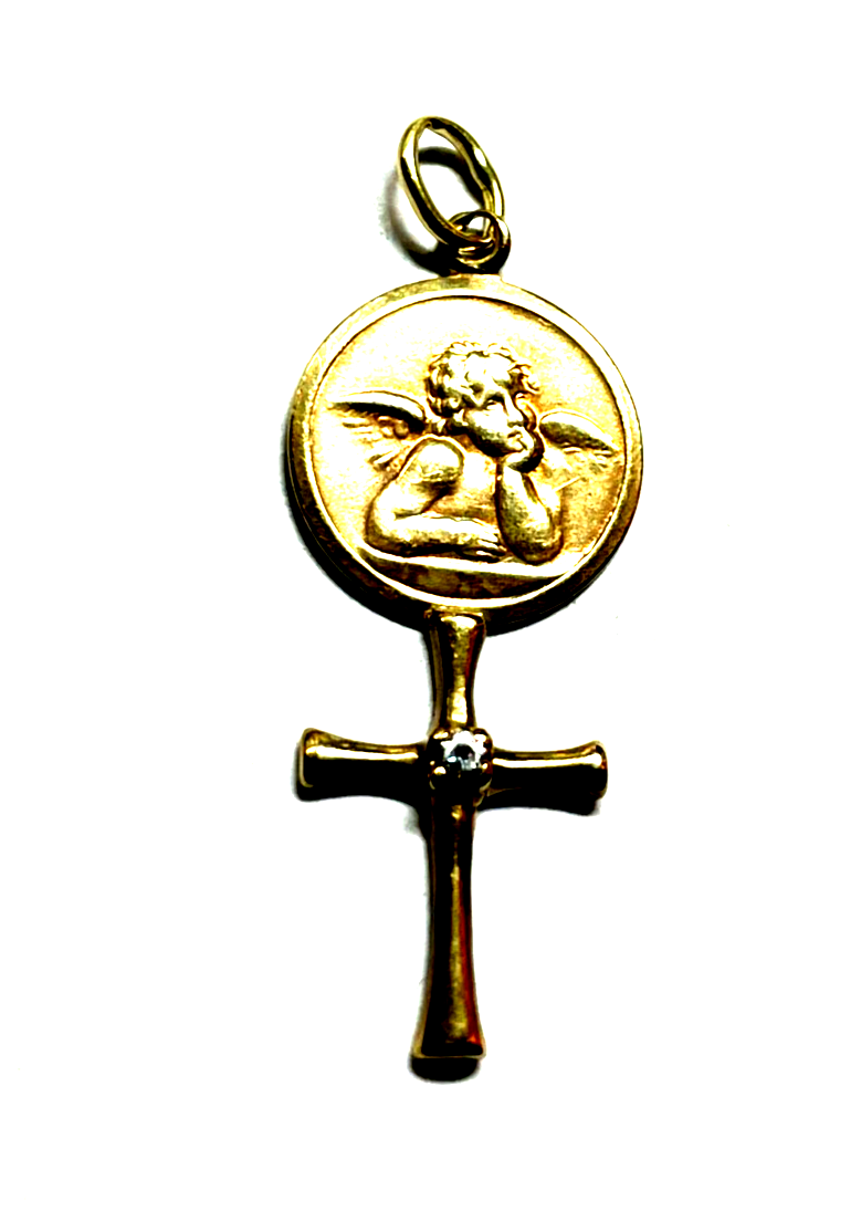 333 Gold 8 K Anhänger Gott Schütze Dich Schutzengel und Kreuz unisex Talisman2