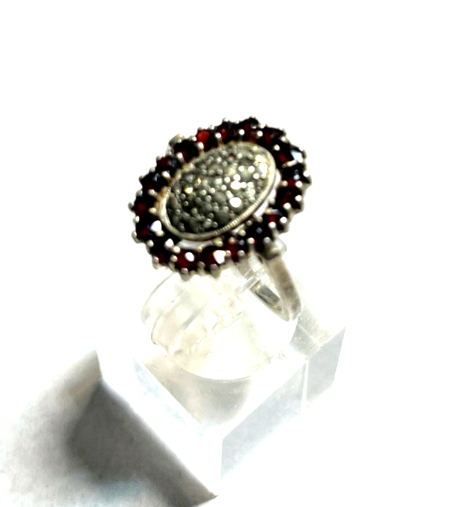 Antik 835 Silber Ring Markasiten + Granat um 1920 sehr gepflegt RG 54 Ø 17,2 mm3