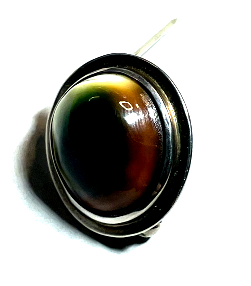 Vintage Rarität Operculum Augenachat Brosche Anstecknadel in Silber Nr. 2 gepfl.8