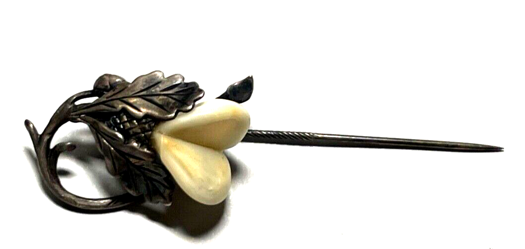 Antik Grandel Nadel Hutnadel Anstecknadel Krawattennadel Eichenlaub 835 Silber0