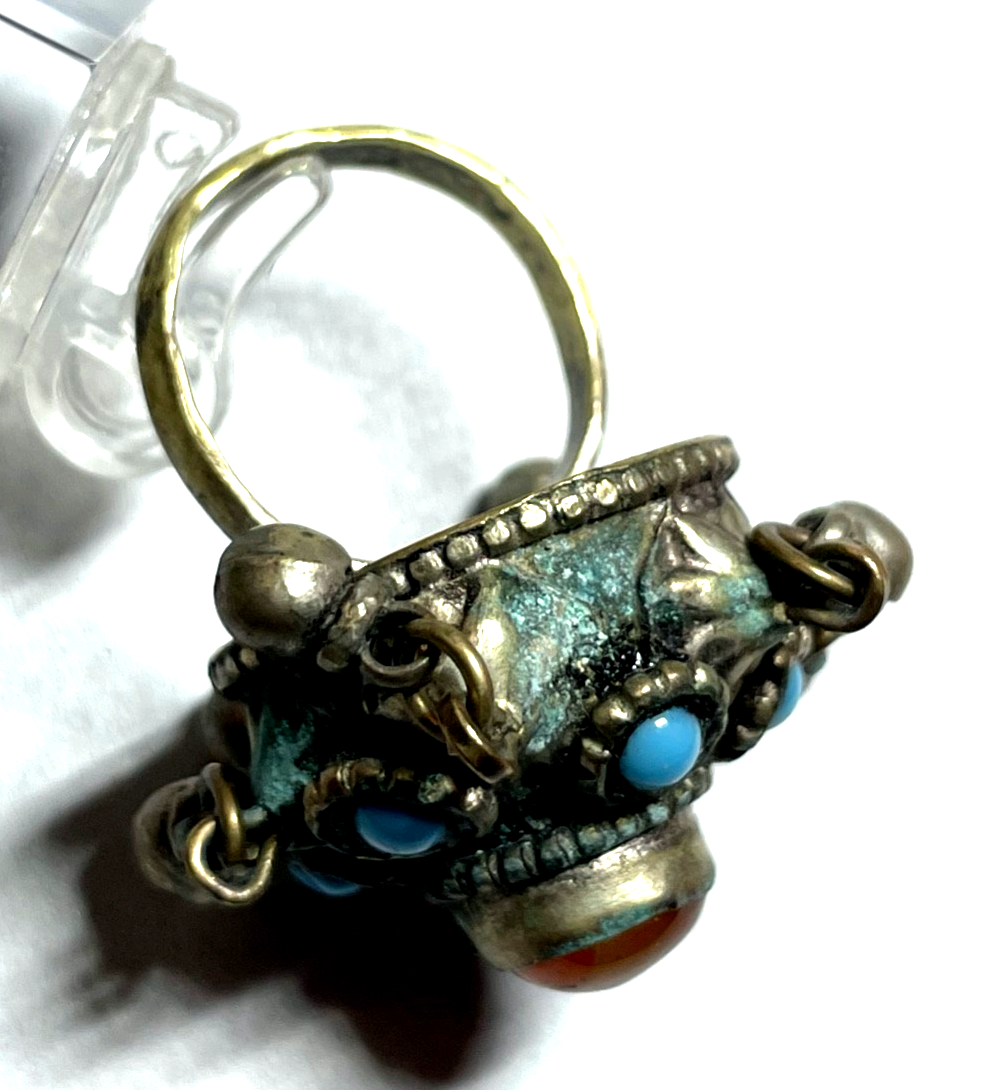 Antik Berber Schmuck prächtiger Ring Handarbeit Achat Türkis Patina Ø 17mm RG 545