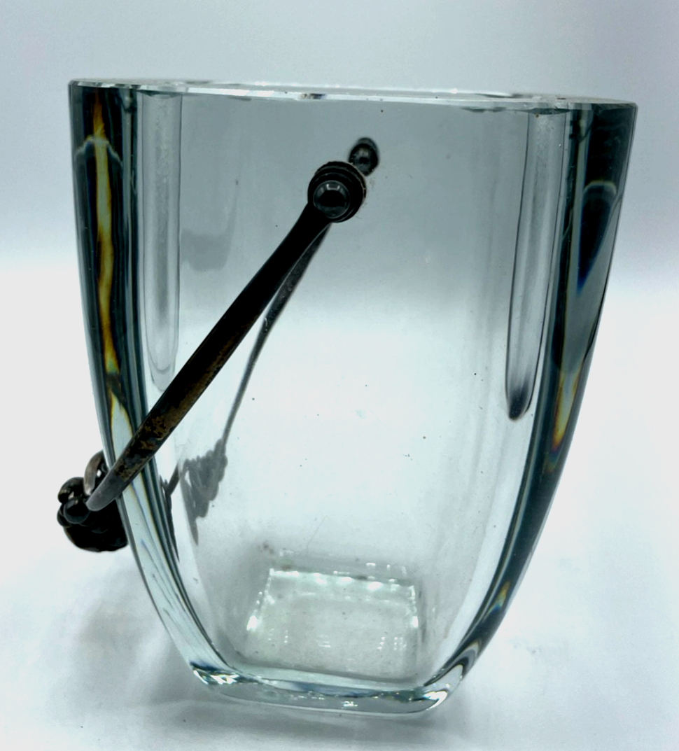 Antik großer schwerer Eiswürfel Behälter Kristallglas 925 Silber Henkel3