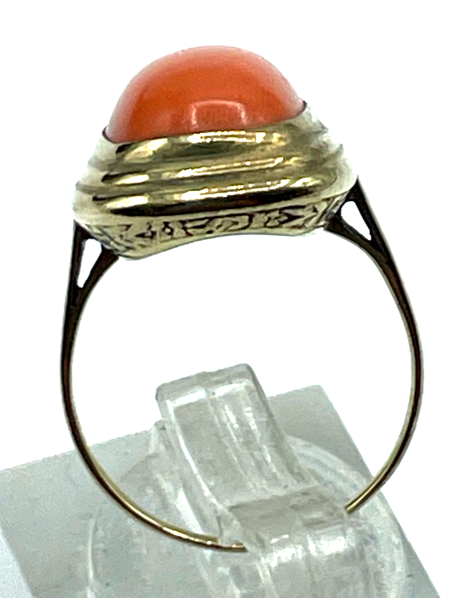 20er Jahre 585 Gold 14 K antik Ring Lachskoralle Koralle Cabochon RG 51 Ø 16 mm0