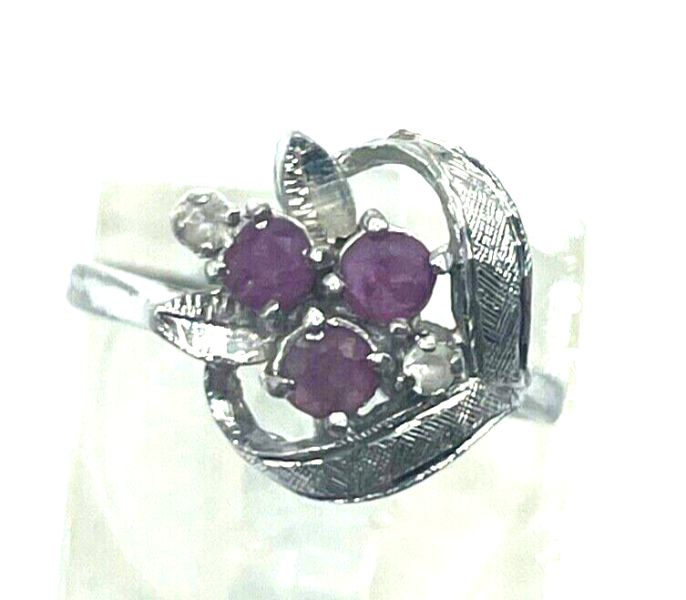 Vintage 925 Silber Ring Rubine Weißtopas Silberring elegant  Ø 16 mm RG 502