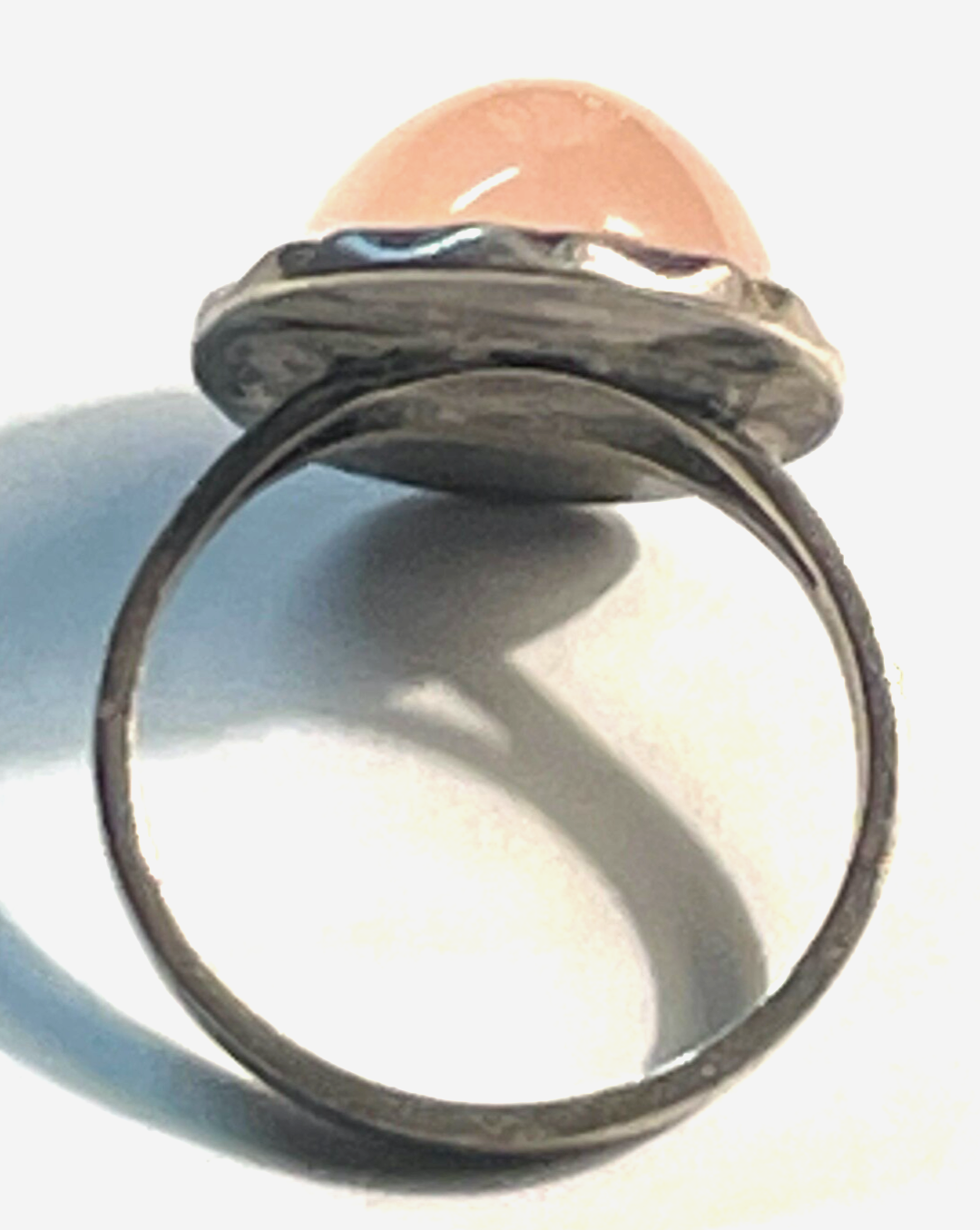 Vintage 835 Silber Ring Rosenquarz Cabochon Ø 17,5 mm RG 55 solide Qualität2