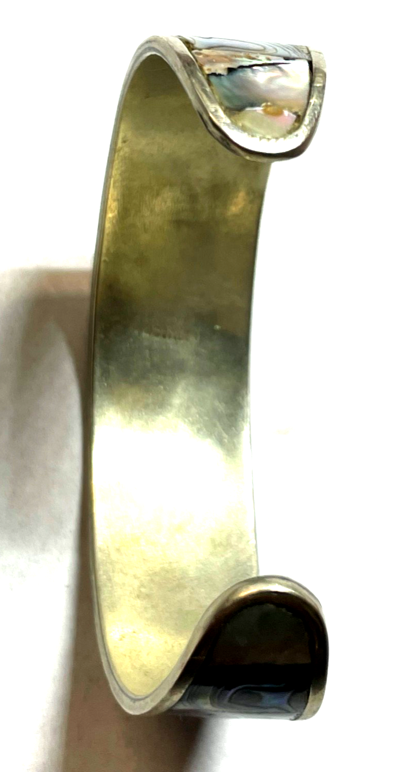 Vintage Armreif Armspange Mexiko Alpacca Abalone Paua Muschel Einlage Handarbeit4