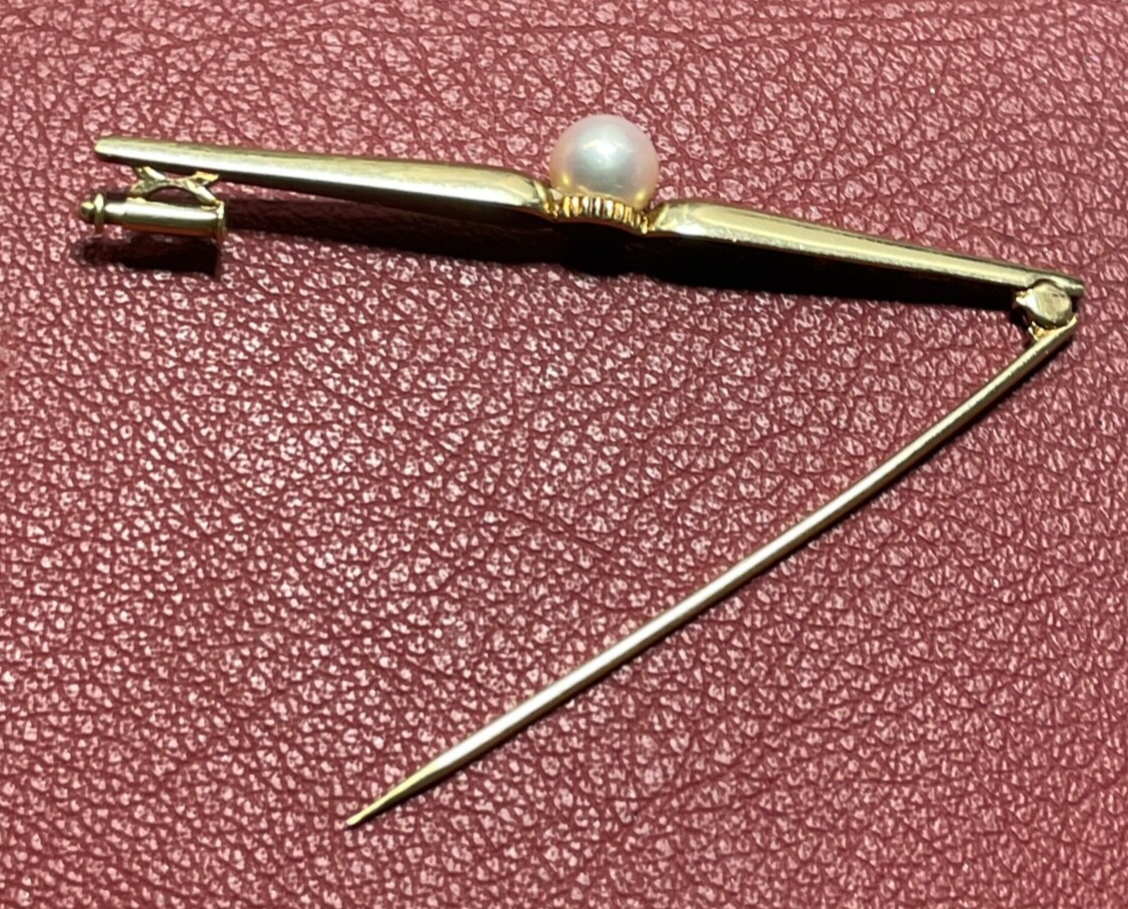 585 Gold 14 K Gelbgold klassische Stabbrosche Anstecknadel mit echter Perle Ø7mm6