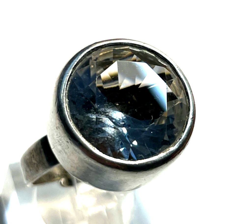 Modernist BeH Bengt Hallberg Schweden 925 Silber Ring Bergkristall offene Schien4