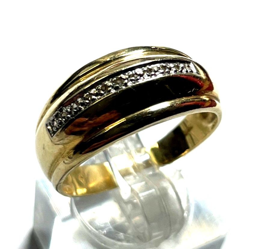 585 Gold 14 K Ring Bandring + 11 Diamanten Bandring RG 63 Ø 20 mm sehr gepfl0