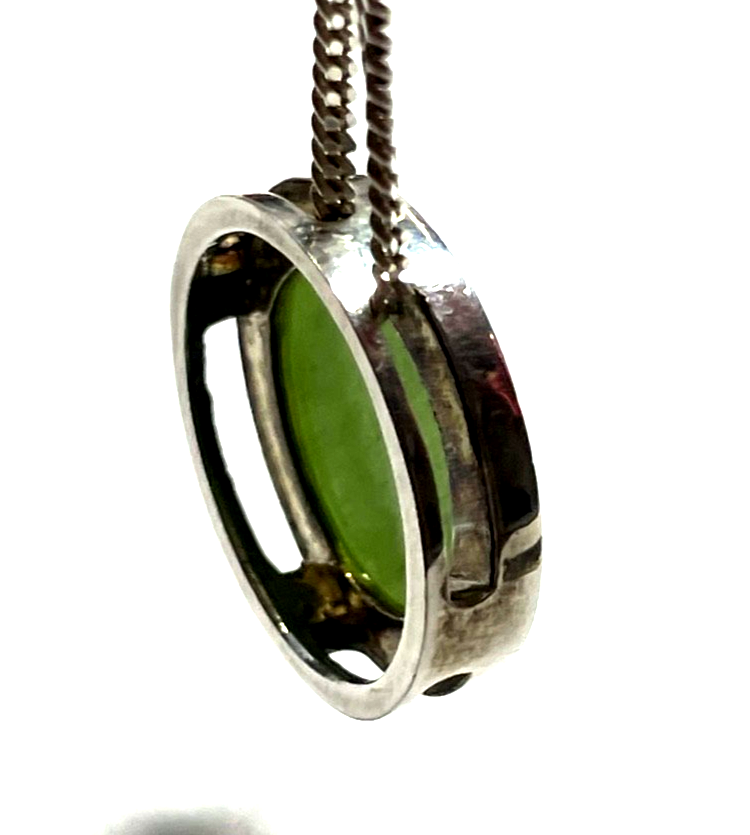 40 cm 925 Sterling Panzerkette + vintage grüne Jade Anhänger Purismus top gepfl.9