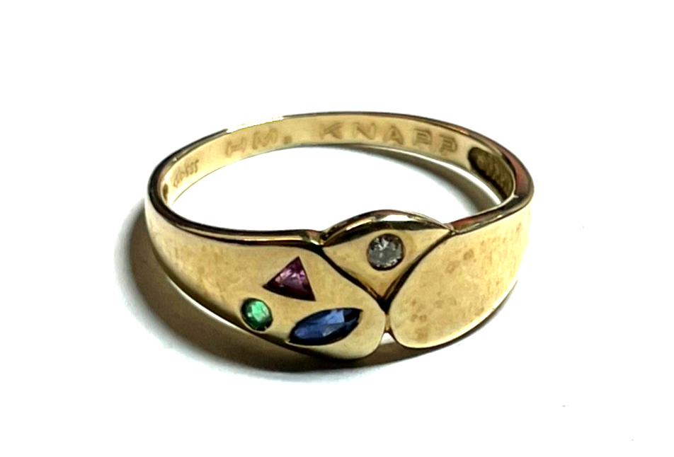 585 Gold 14 K Ring modernes Design Brillant + Farbsteine Juwelier Ø 18,5mm RG 580