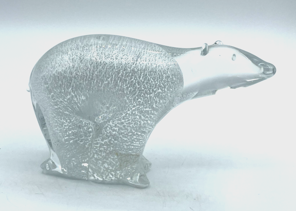 Vintage Glas Figur Eisbär Kunstglas Gränna Glasbruck Sweden Handmade Silver2