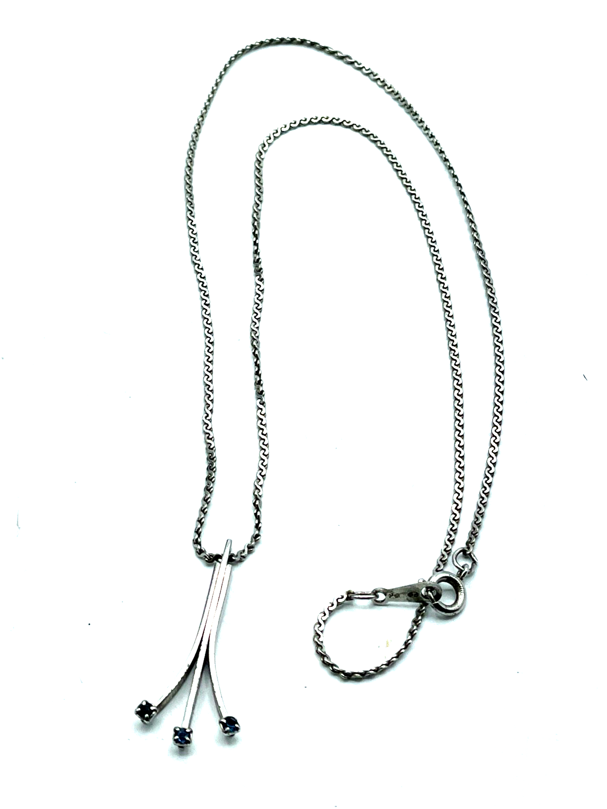 Vintage AVON Schmuck in 925 Silber Kette mit Anhänger blaue Farbsteine 70erJ4