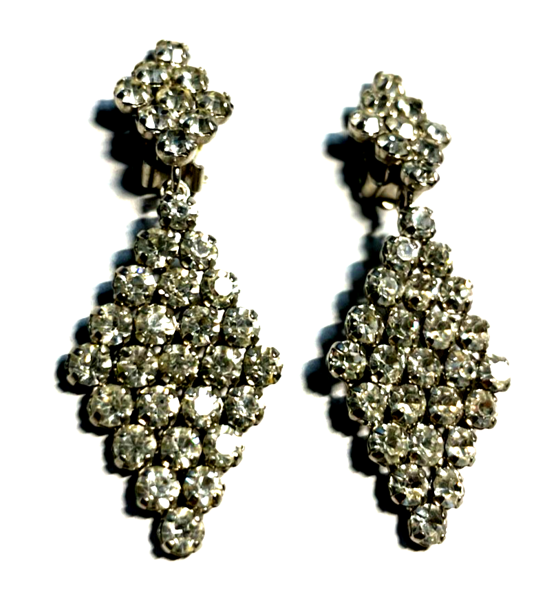 Paar vintage Strass Ohrclips Clips top gepflegt L 55 B 27 mm wunderschön elegant2