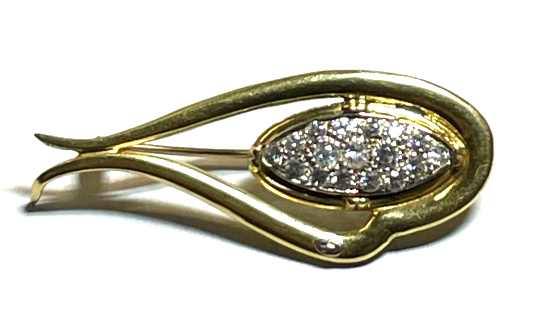 750 Gold 18 K Gold Brosche Anstecknadel Juwelier funkelnder weißer Topas Besatz1