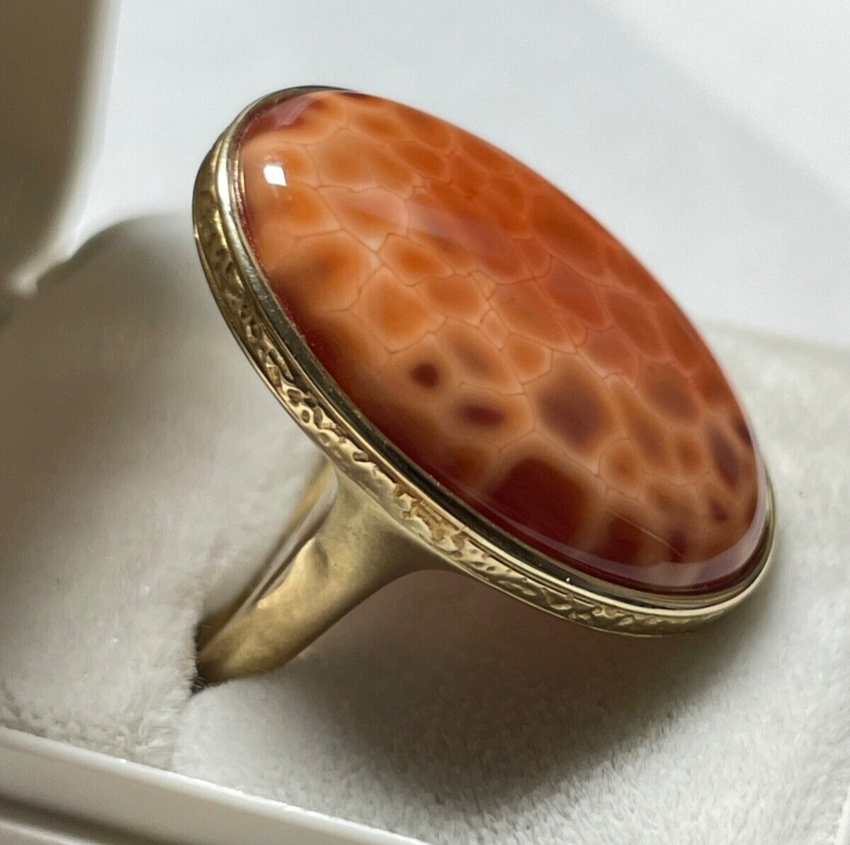 375 Gold 9 K Ring großer herrlicher Feuerachat RG 54 Juwelier solide Qualität0