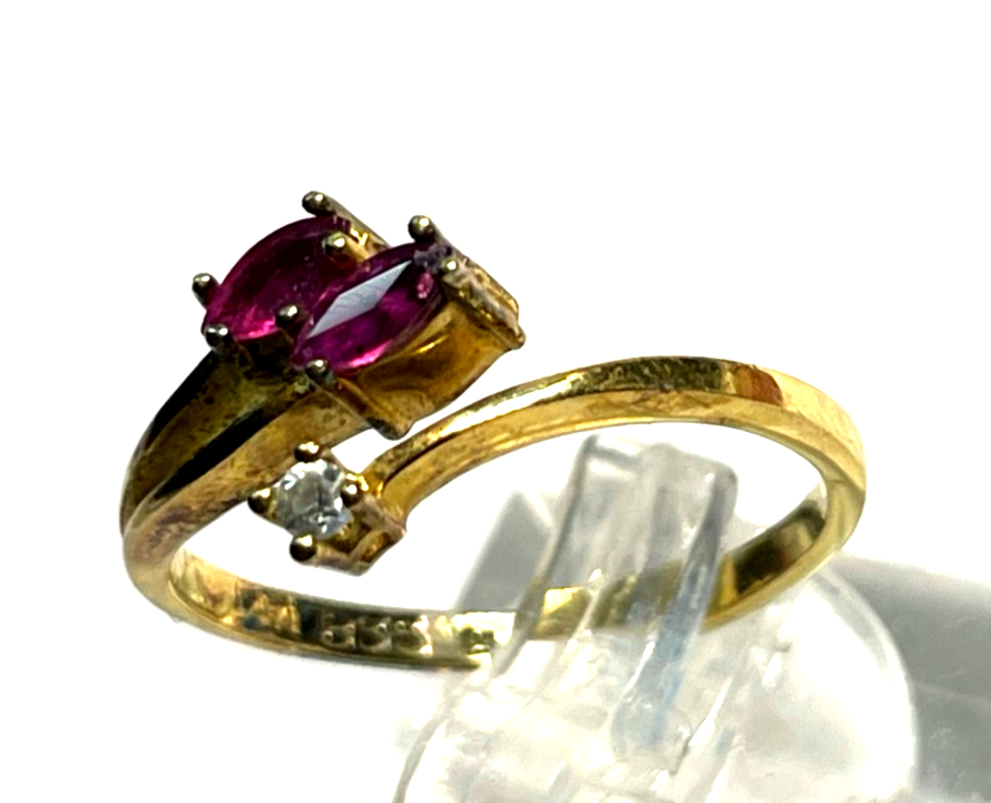 Vintage eleganter 835 Silber Ring vergoldet Ø 17,5 mm RG 55 mit Rubin Weißtopas3