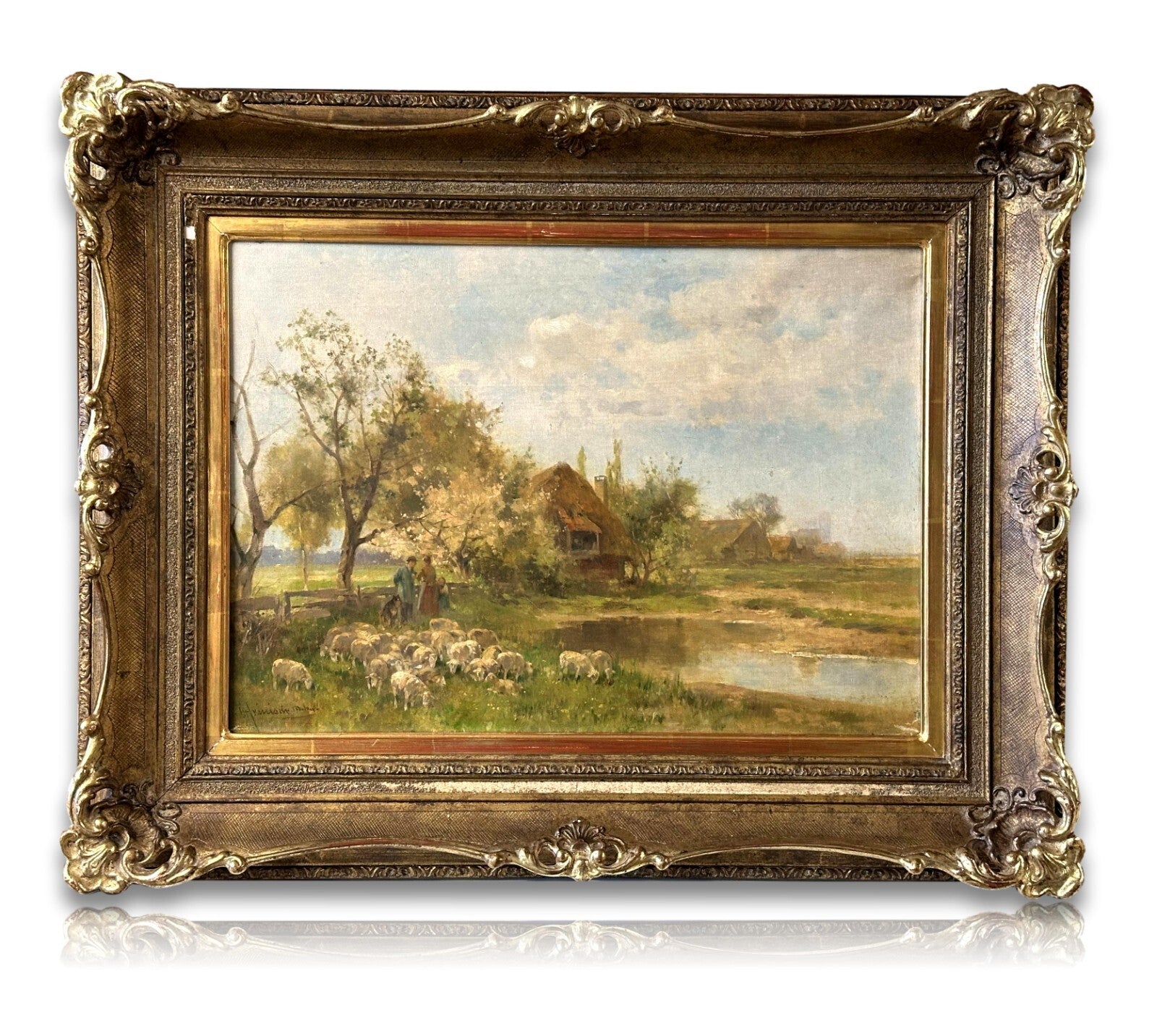 Öl auf Leinwand - Karl Adam Heinisch 1847-1923 - Schafherde mit Hirte - sign.0