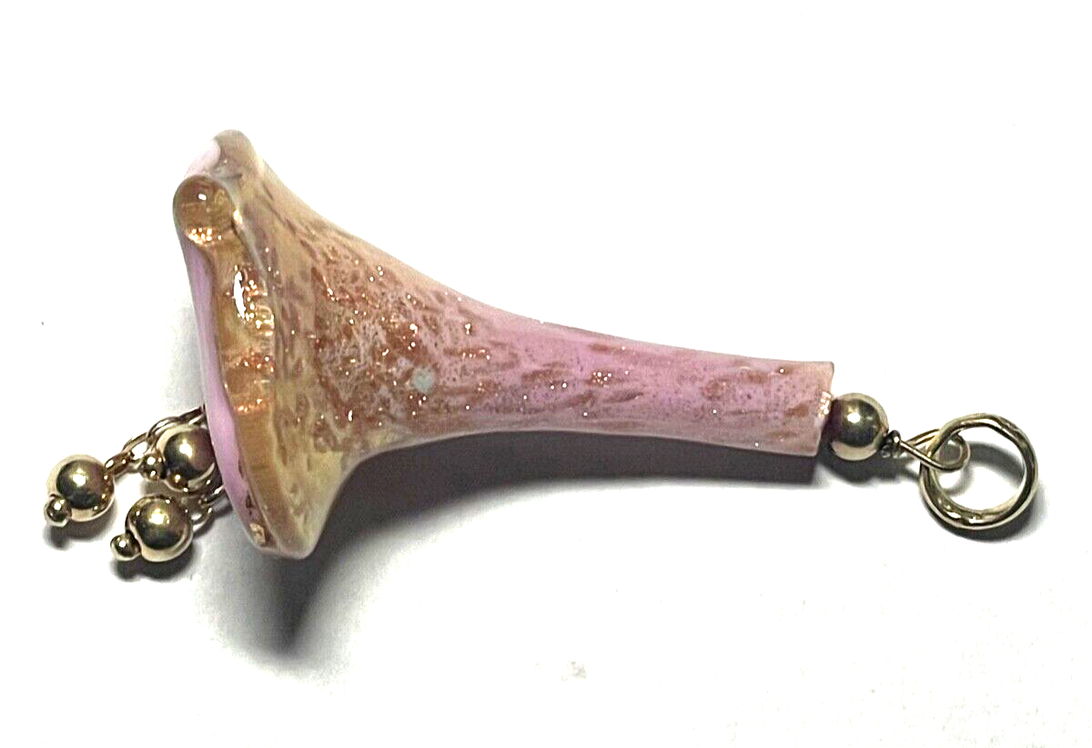 Gr. 925 Silber vergoldet  Anhänger Murano Glas Calla Handarbeit wie neu L 6,8 cm8
