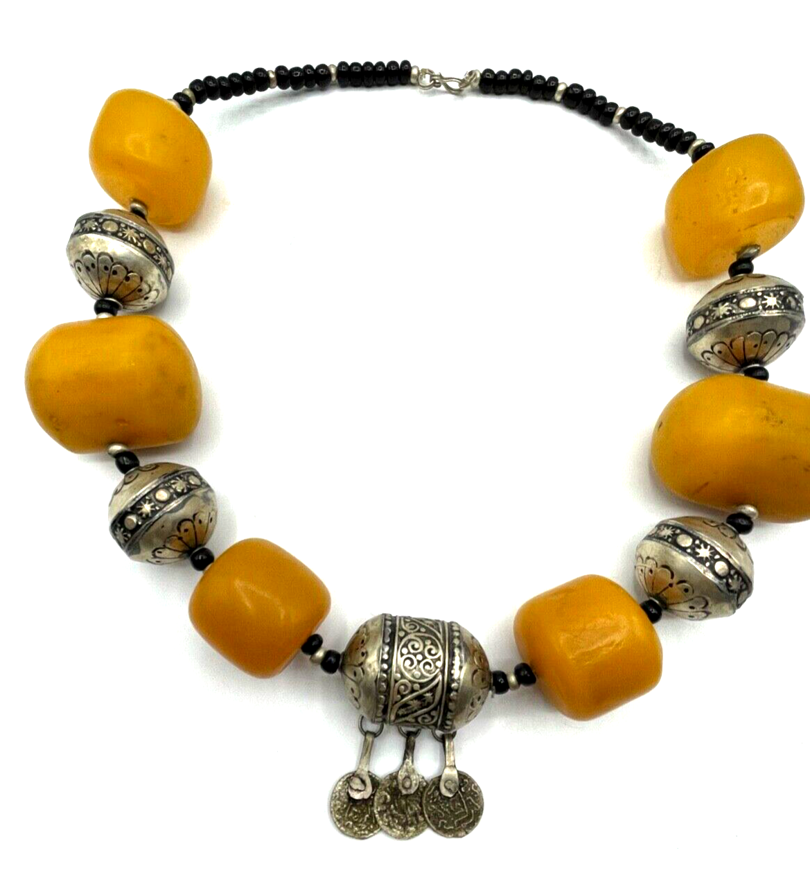 Attraktive Mega vintage Ethno Style Halskette Amber Look handgefertigt Unikat 649