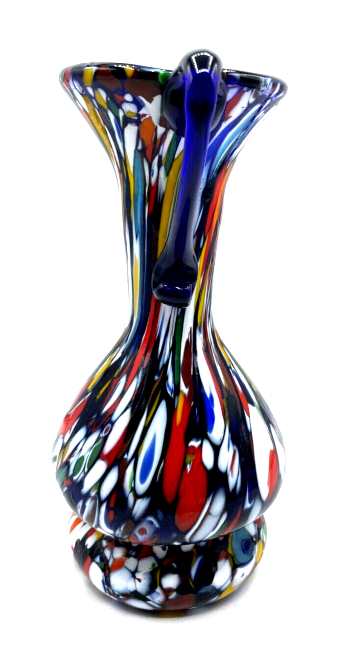 Midcentury Murano Glas Vase Millefiori Henkelvase Franco Moretti H 20,5 cm4