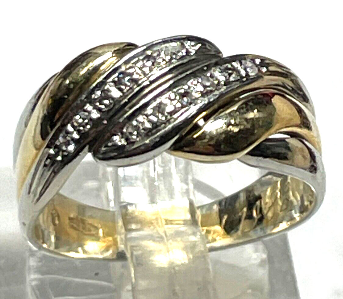 Solider aparter 585 Gold 14 K bicolor Ring 12 Diamanten Juwelier RG 53 4,27 Gr.0