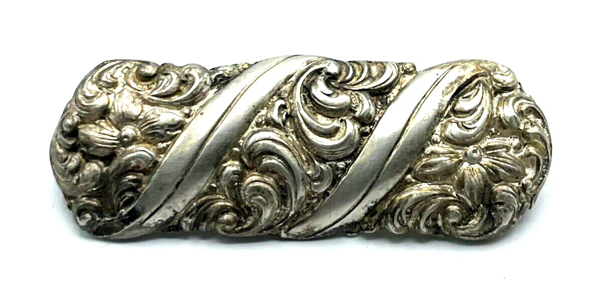 Antik 835 Silber Brosche Anstecknadel mit apartem Dekor Muster solide Handarbeit0