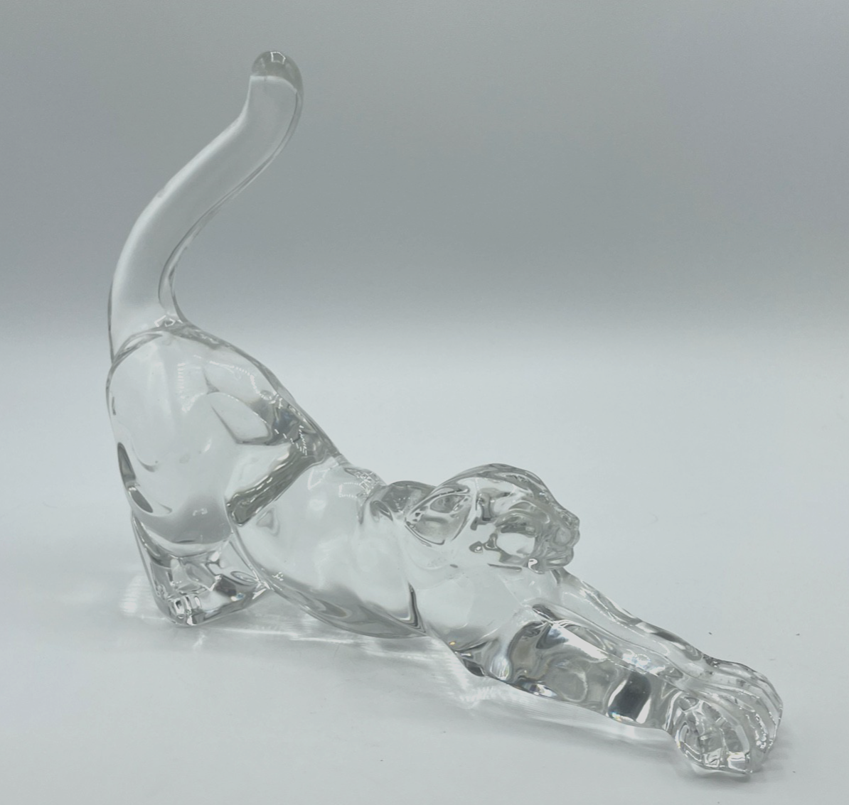 Gr. vintage Glaskunst Nachtmann Bleikristall liegende Katze Raubkatze L 22 cm4