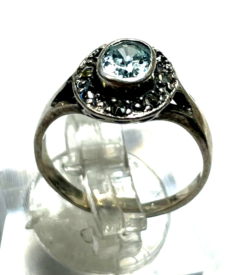 Antik 925 Silber Ring aquamarin farbig wasserblau Spinell 30erJ RG 50 Ø 15,9 mm3